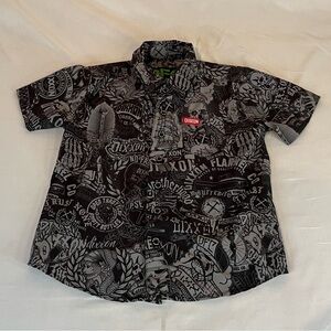 Dixxon Flannel DFC Youth Division Grunge Skulls Allover Print Gray Shirt Size XS